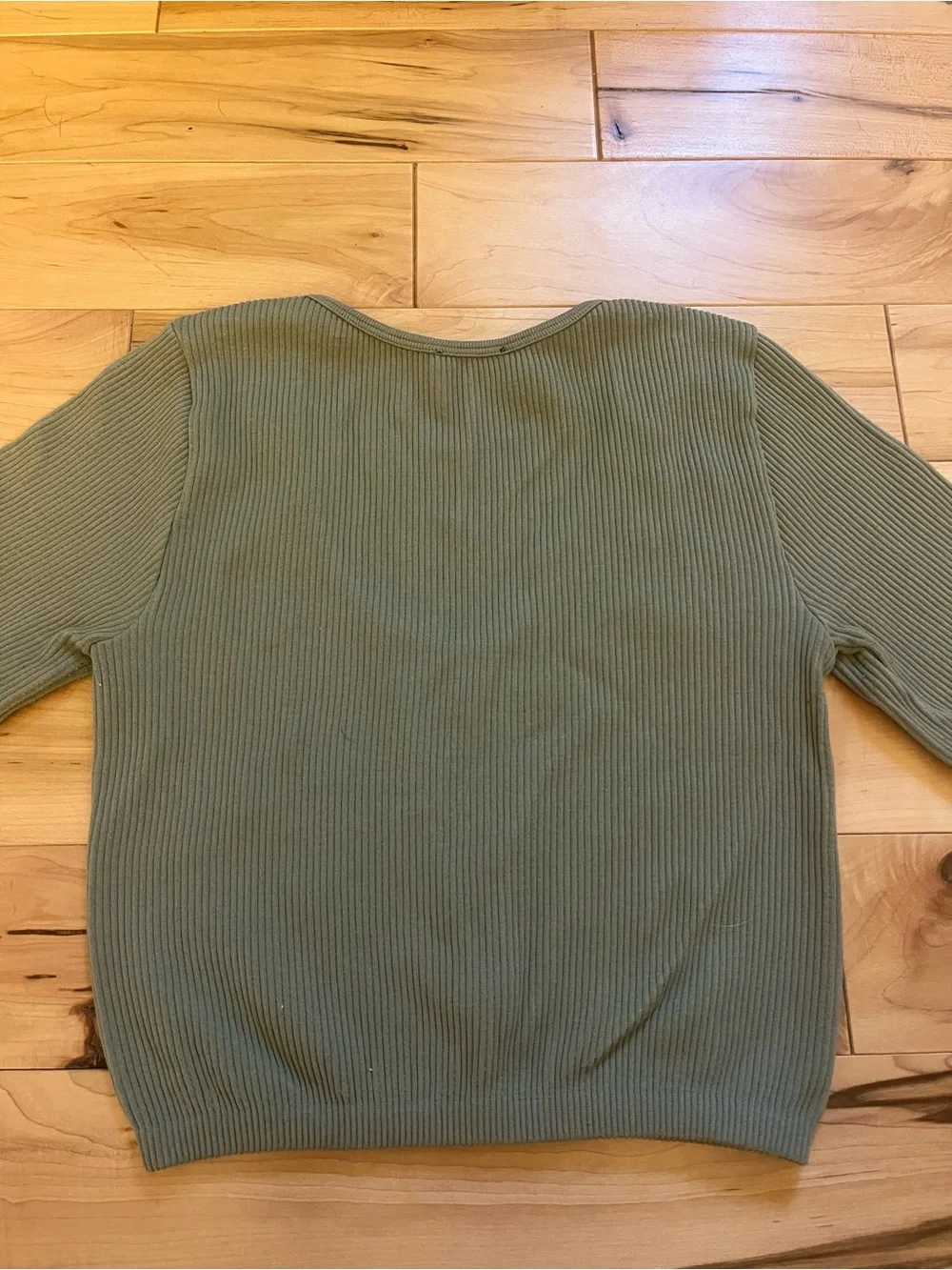 Zara Olive Green Ribbed Long-Sleeve Scoop Neck Top